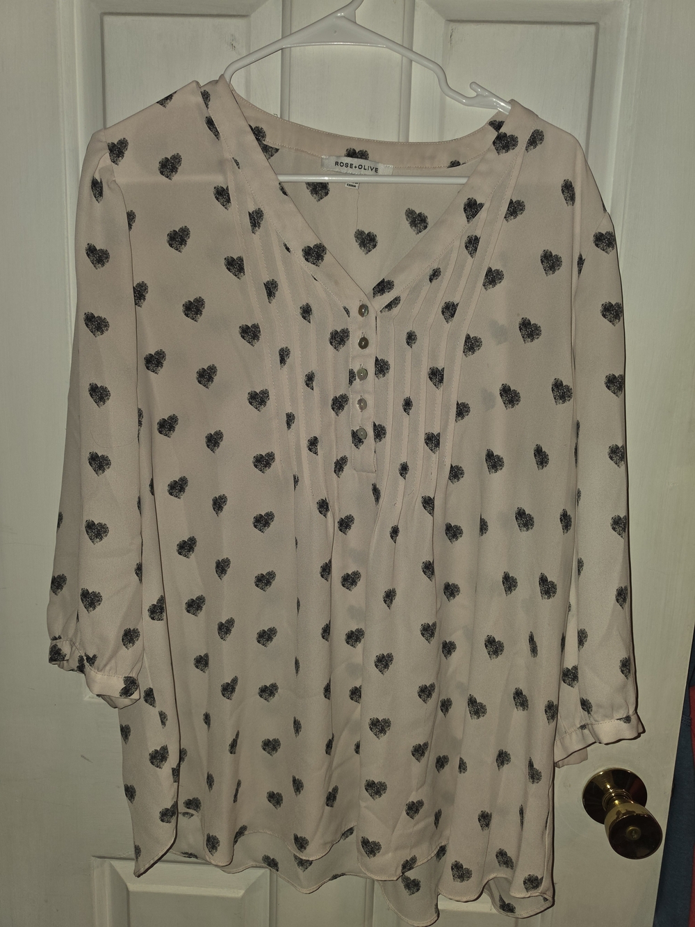 Rose & Olive Blush Pink Heart-Print V-Neck Blouse